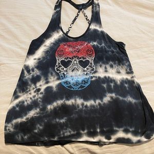 Skull tie dye tank top L